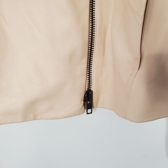 Vince Zip Front Lamb Leather Jacket Biker Moto Jacket Cream Beige Size Medium - Picture 8 of 11